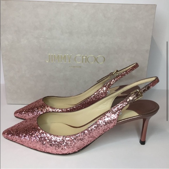 Jimmy Choo Erin Size 36.5 Pink Glitter Slingback Pumps - Picture 3 of 8